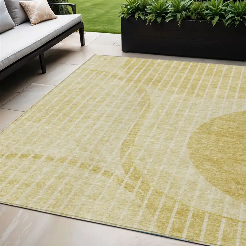 Gold Wheat And Ivory Striped Washable Indoor Outdoor Area Rug Photo 1