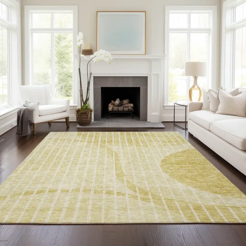 Gold Wheat And Ivory Striped Washable Indoor Outdoor Area Rug Photo 7