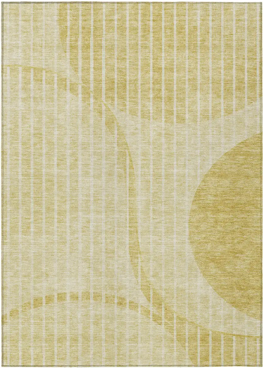 Gold Wheat And Ivory Striped Washable Indoor Outdoor Area Rug Photo 1