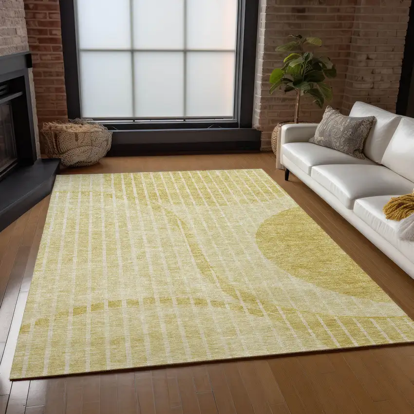 Gold Wheat And Ivory Striped Washable Indoor Outdoor Area Rug Photo 8