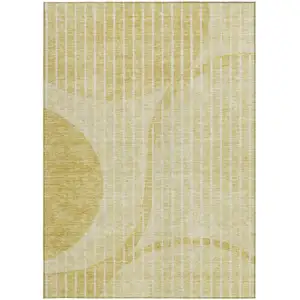 Photo of Gold Wheat And Ivory Striped Washable Indoor Outdoor Area Rug