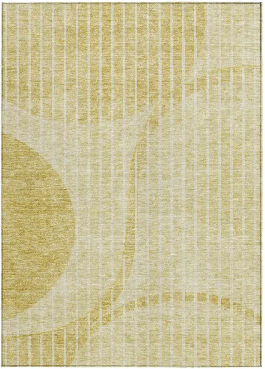 Gold Wheat And Ivory Striped Washable Indoor Outdoor Area Rug Photo 6