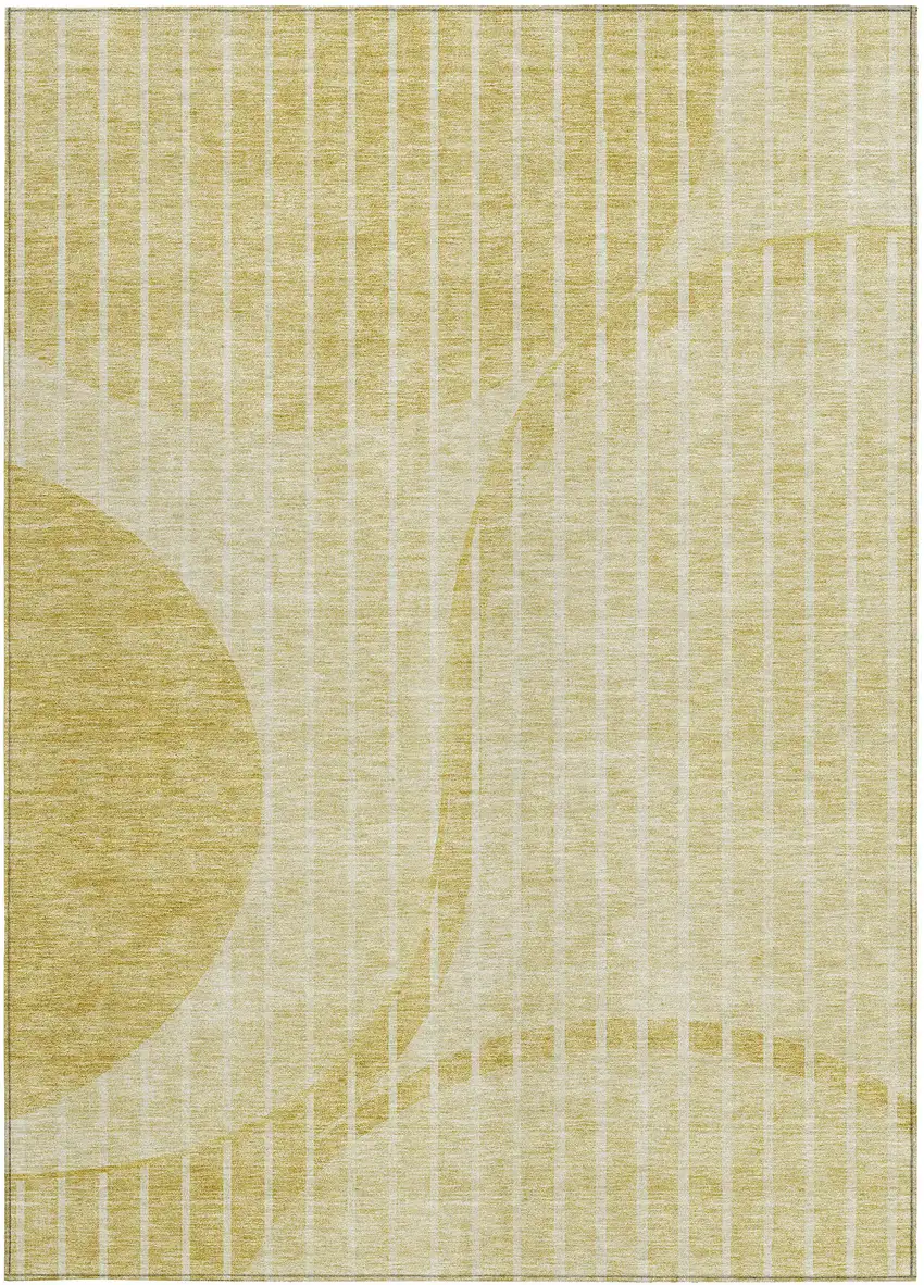 Gold Wheat And Ivory Striped Washable Indoor Outdoor Area Rug Photo 6