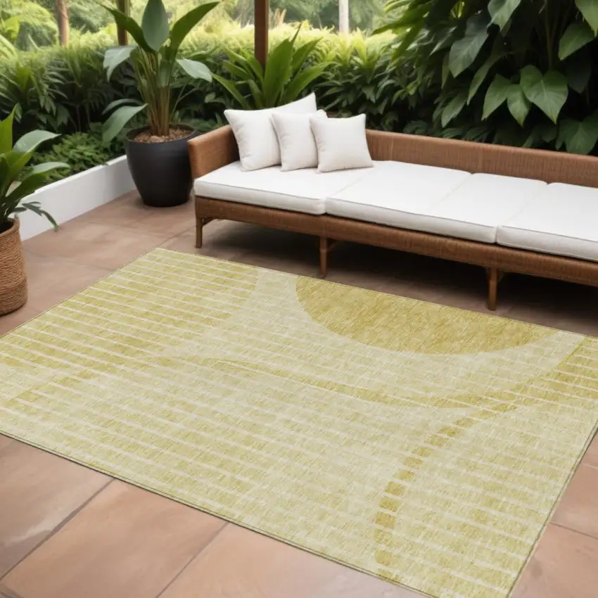 Gold Wheat And Ivory Striped Washable Indoor Outdoor Area Rug Photo 1