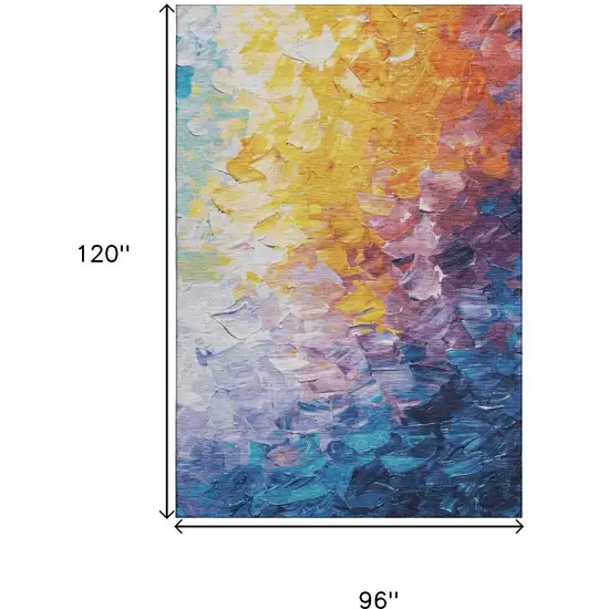 Gold Yellow And Teal Abstract Washable Area Rug With UV Protection Photo 8