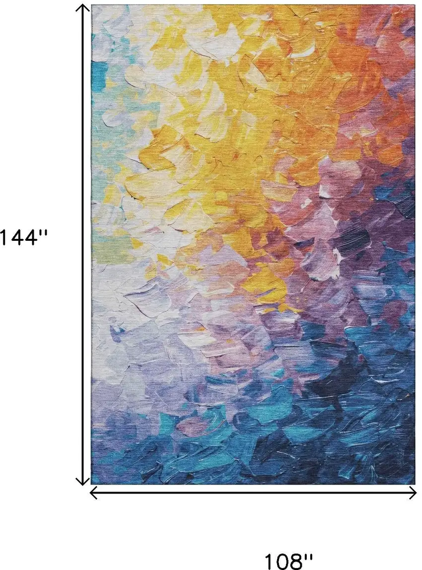 Gold Yellow And Teal Abstract Washable Area Rug With UV Protection Photo 9