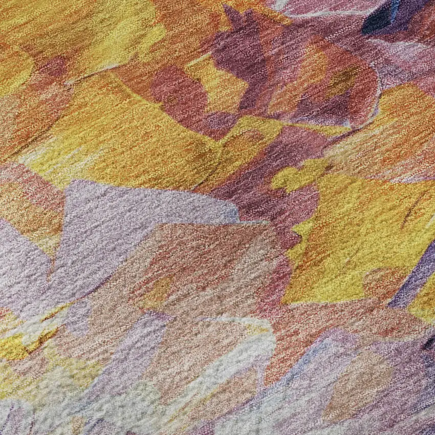 Gold Yellow And Teal Abstract Washable Area Rug With UV Protection Photo 8