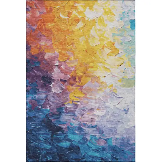 Gold Yellow And Teal Abstract Washable Area Rug With UV Protection Photo 2