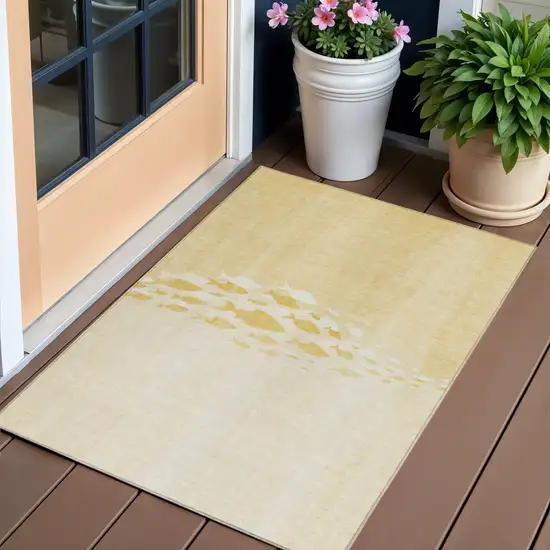 Gold Yellow And Wheat Nautical Washable Indoor Outdoor Area Rug Photo 1