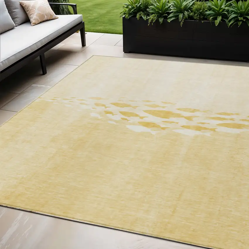 Gold Yellow And Wheat Nautical Washable Indoor Outdoor Area Rug Photo 1