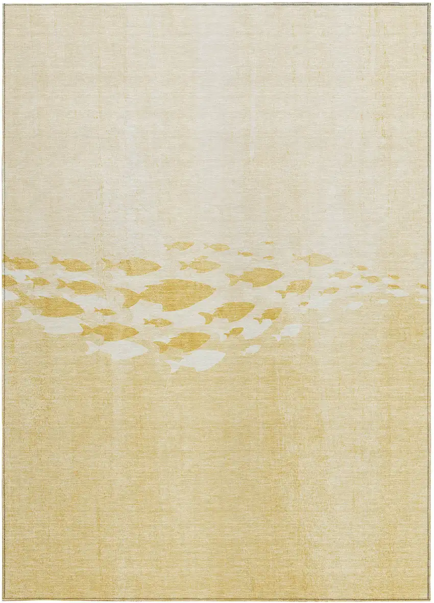 Gold Yellow And Wheat Nautical Washable Indoor Outdoor Area Rug Photo 4