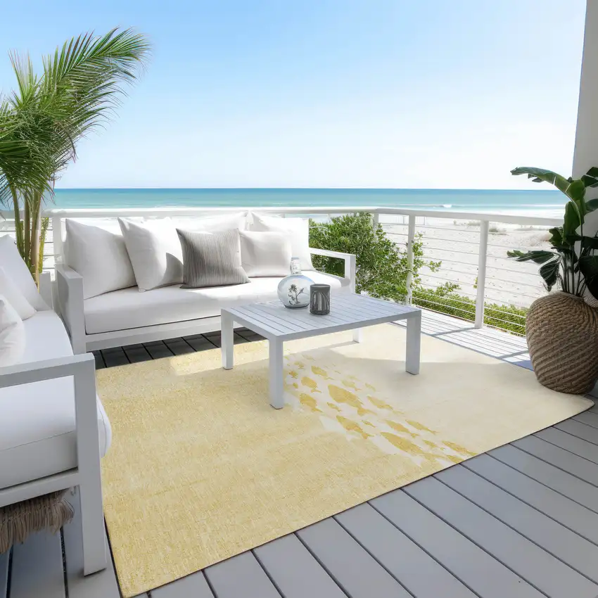 Gold Yellow And Wheat Nautical Washable Indoor Outdoor Area Rug Photo 9