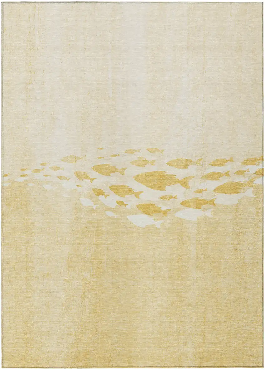 Gold Yellow And Wheat Nautical Washable Indoor Outdoor Area Rug Photo 2