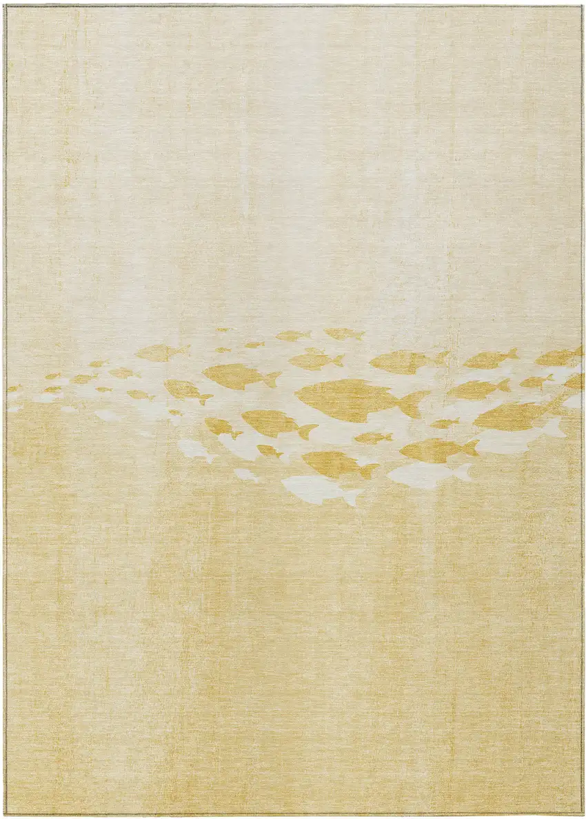 Gold Yellow And Wheat Nautical Washable Indoor Outdoor Area Rug Photo 2