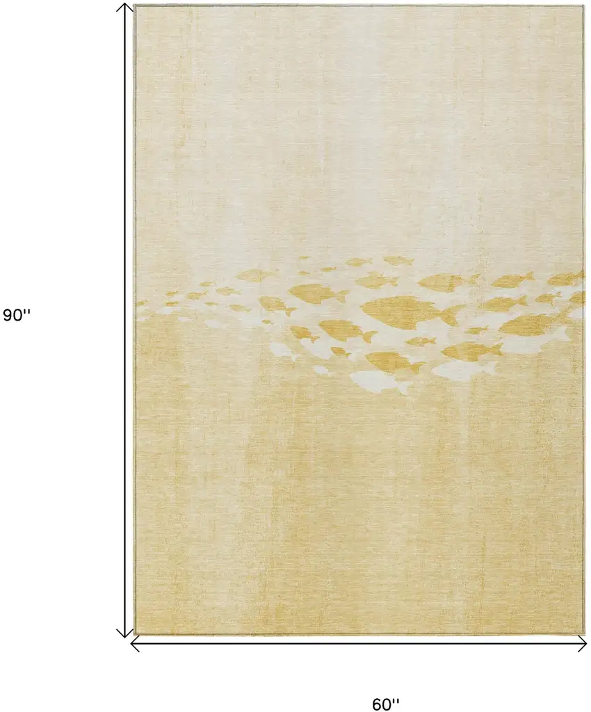 Gold Yellow And Wheat Nautical Washable Indoor Outdoor Area Rug Photo 9