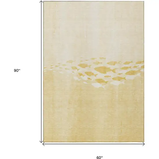 Gold Yellow And Wheat Nautical Washable Indoor Outdoor Area Rug Photo 9