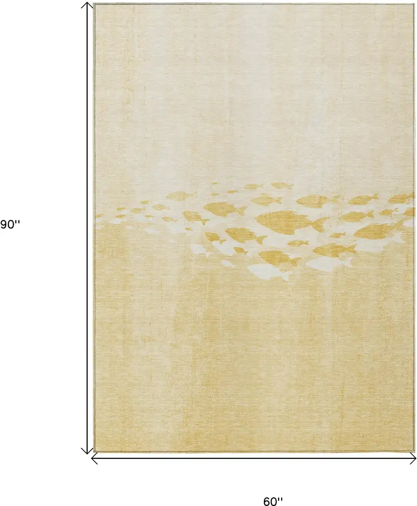 Gold Yellow And Wheat Nautical Washable Indoor Outdoor Area Rug Photo 9