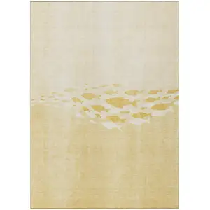 Photo of Gold Yellow And Wheat Nautical Washable Indoor Outdoor Area Rug