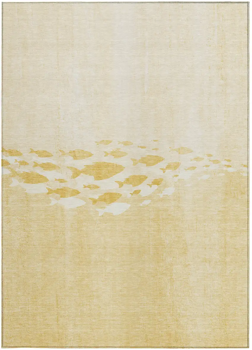 Gold Yellow And Wheat Nautical Washable Indoor Outdoor Area Rug Photo 4