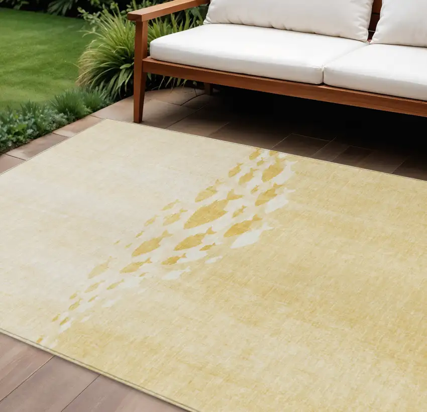 Gold Yellow And Wheat Nautical Washable Indoor Outdoor Area Rug Photo 1