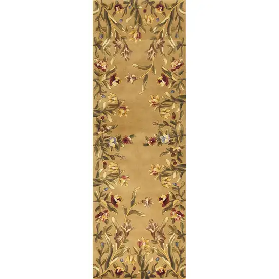 Gold Yellow Hand Tufted Bordered Floral Indoor Runner Rug Photo 1