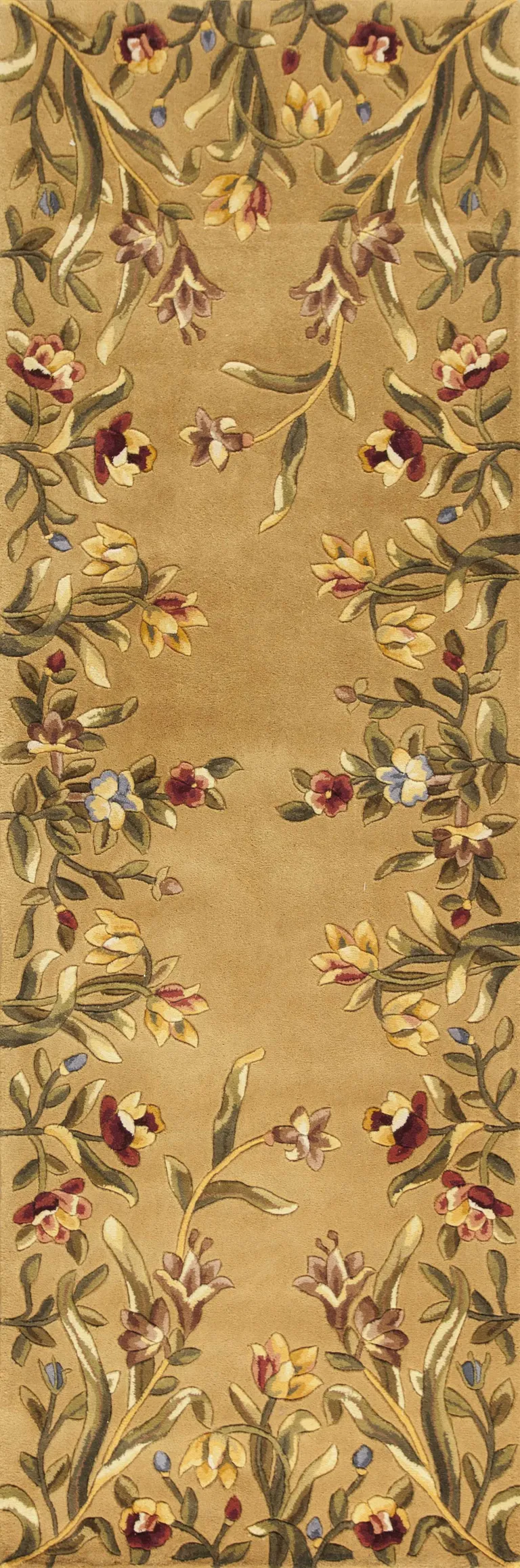 Gold Yellow Hand Tufted Bordered Floral Indoor Runner Rug Photo 1