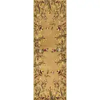 Photo of Gold Yellow Hand Tufted Bordered Floral Indoor Runner Rug