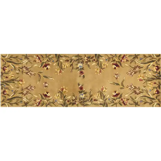 Gold Yellow Hand Tufted Bordered Floral Indoor Runner Rug Photo 2