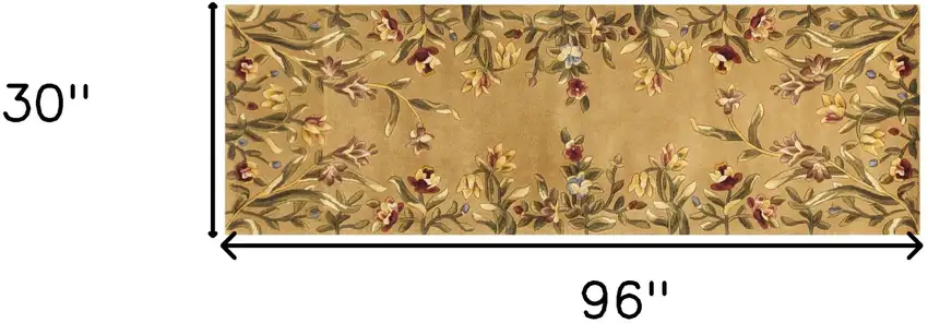 Gold Yellow Hand Tufted Bordered Floral Indoor Runner Rug Photo 6