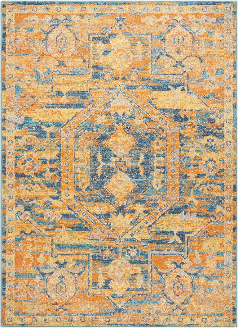 Gold and Blue Antique Area Rug Photo 4