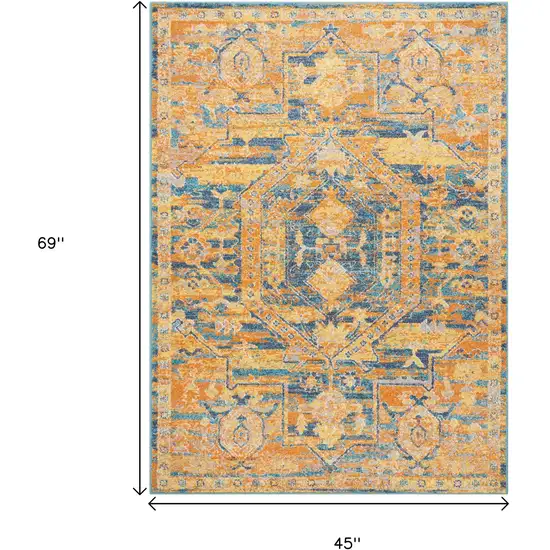 Teal And Gold Medallion Distressed Area Rug Photo 7