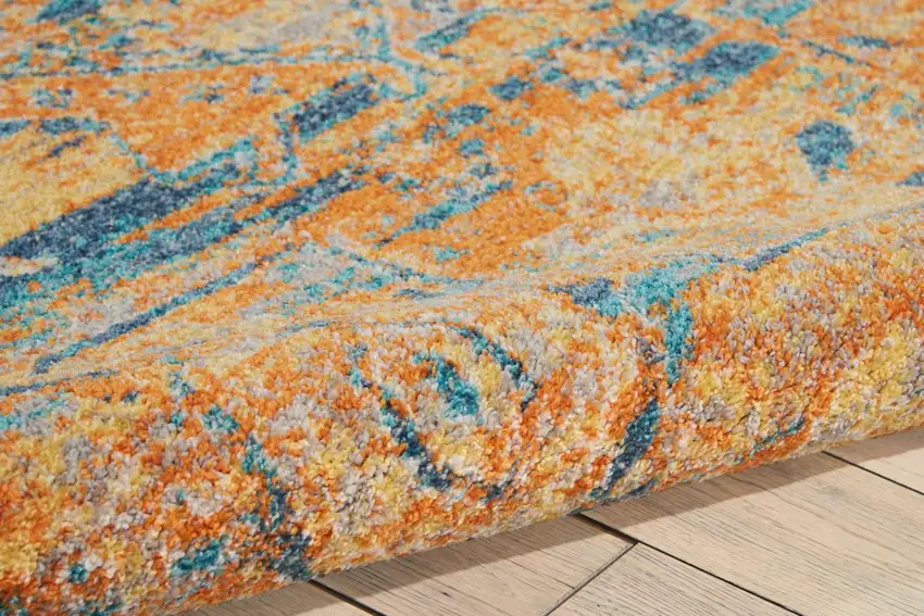 Teal And Gold Medallion Distressed Area Rug Photo 8