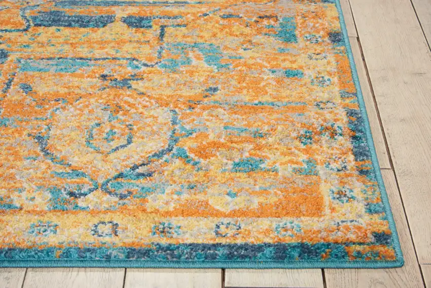 Teal And Gold Medallion Distressed Area Rug Photo 8