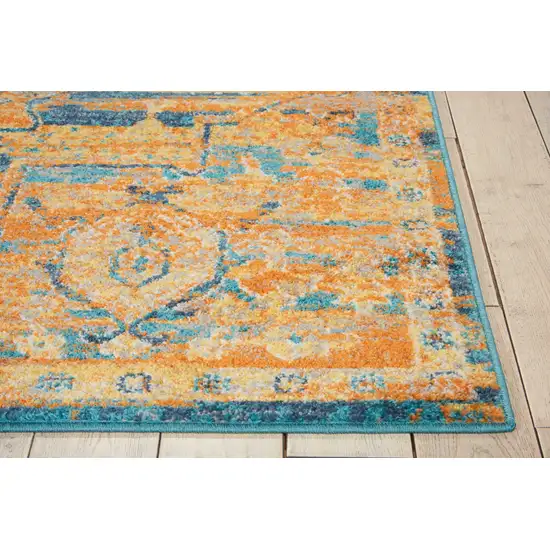 Teal And Gold Medallion Distressed Area Rug Photo 9