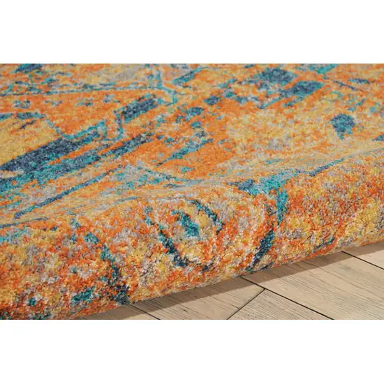 Teal And Gold Medallion Distressed Area Rug Photo 8