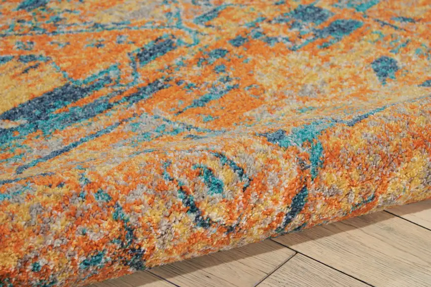 Teal And Gold Medallion Distressed Area Rug Photo 8