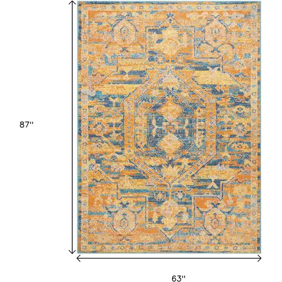 Teal And Gold Medallion Distressed Area Rug Photo 9