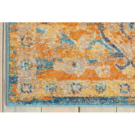 Teal And Gold Medallion Distressed Area Rug Photo 7