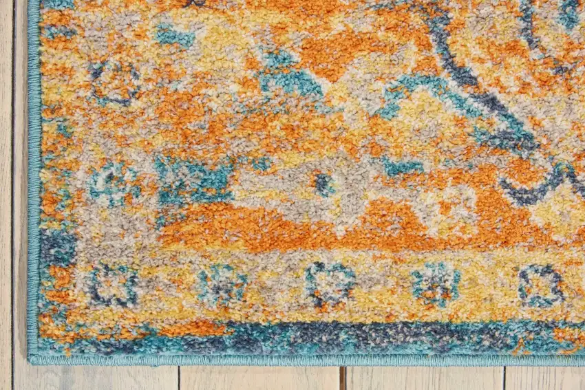 Teal And Gold Medallion Distressed Area Rug Photo 7
