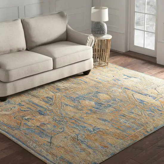 Teal And Gold Medallion Distressed Area Rug Photo 1