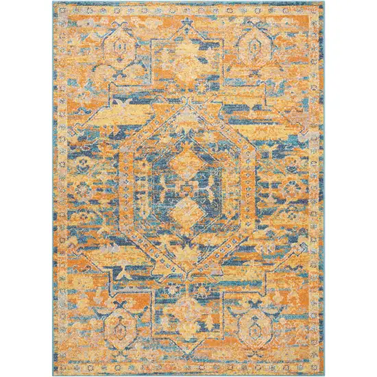 Teal And Gold Medallion Distressed Area Rug Photo 1