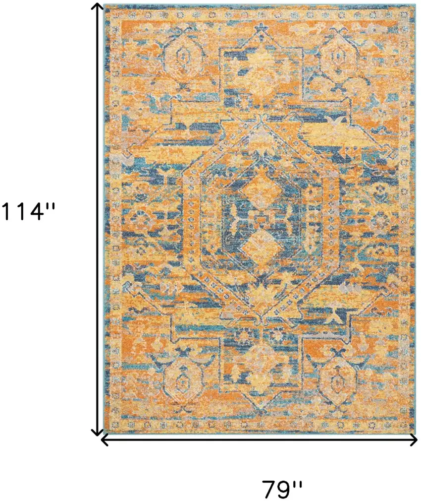 Teal And Gold Medallion Distressed Area Rug Photo 6