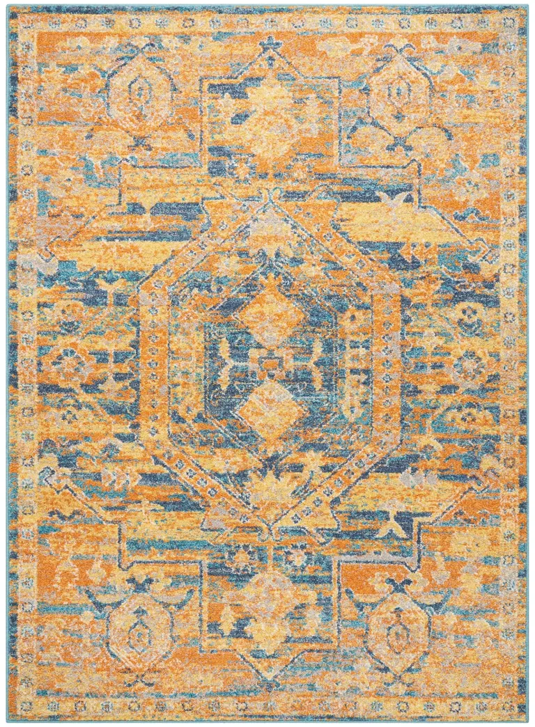 Gold and Blue Antique Area Rug Photo 2