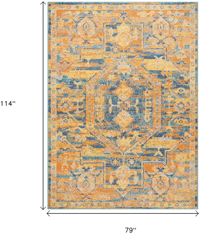 Gold and Blue Antique Area Rug Photo 5