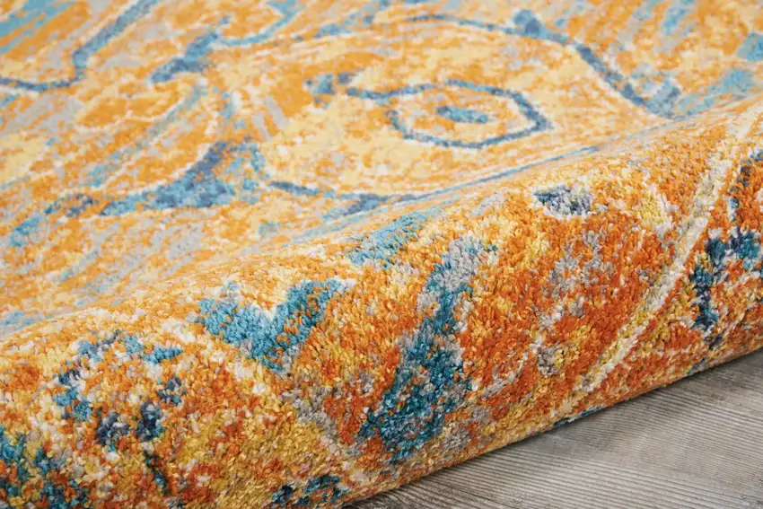Teal And Gold Medallion Distressed Area Rug Photo 2