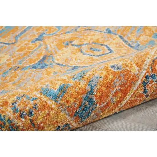 Teal And Gold Medallion Distressed Area Rug Photo 2