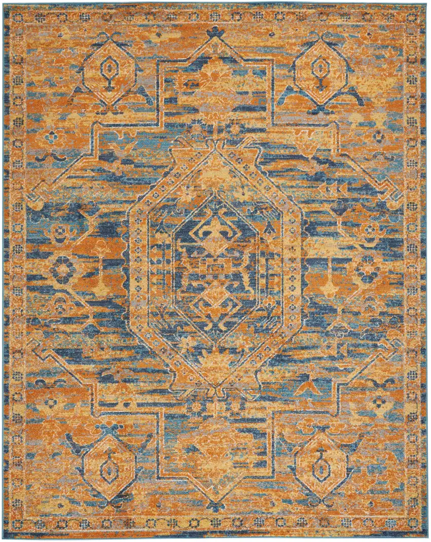 Teal And Gold Medallion Distressed Area Rug Photo 4