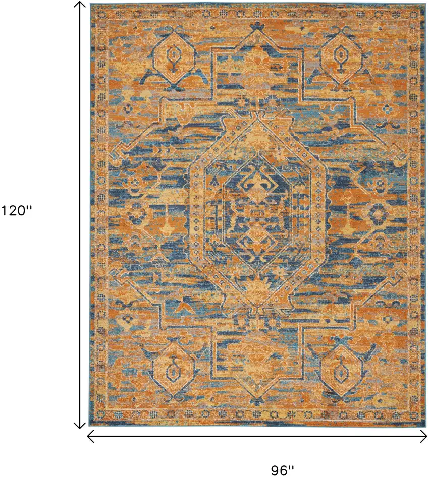 Teal And Gold Medallion Distressed Area Rug Photo 6