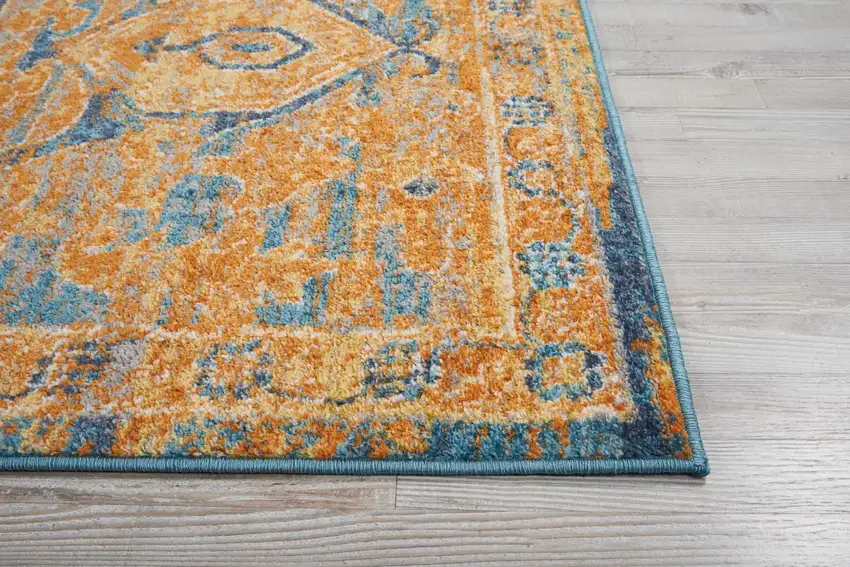 Gold and Blue Antique Area Rug Photo 6