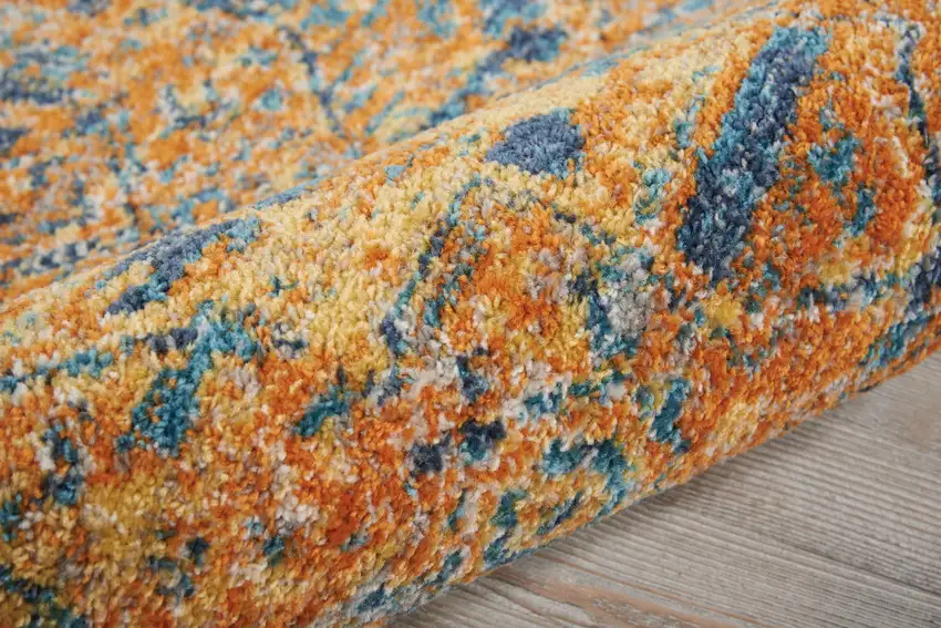 6' Teal And Gold Medallion Distressed Runner Rug Photo 7